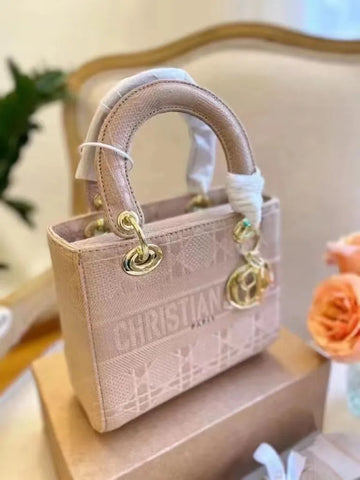 Christian Dior Stella Embroidered Medium Lady-D Pink Bag