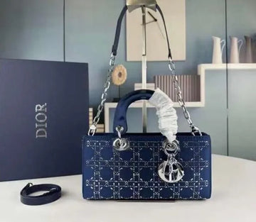 Christian Dior Denim Eyelet Lady D-Joy Blue Bag