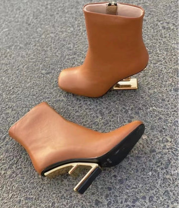 Fendi Ankle Boots Women Leather F Toe Interior Side Zipper