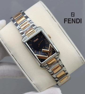 Fendi Rectangle Quartz Watch Stainless Steel and Plated Metal