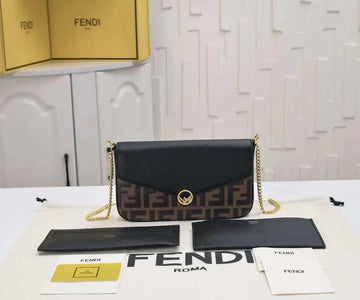 Fendi Chain Envelope Pouch In FF Motif Nappa Leather Brown/Black