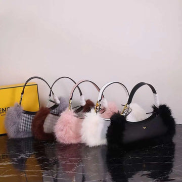 Fendi Anagram O Lock Swing Fur & Leather Pouch