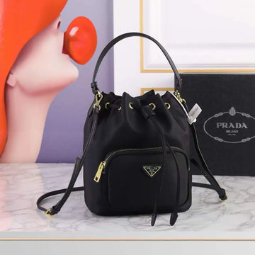 Prada Logo Medium Bucket Jacquard Backpack