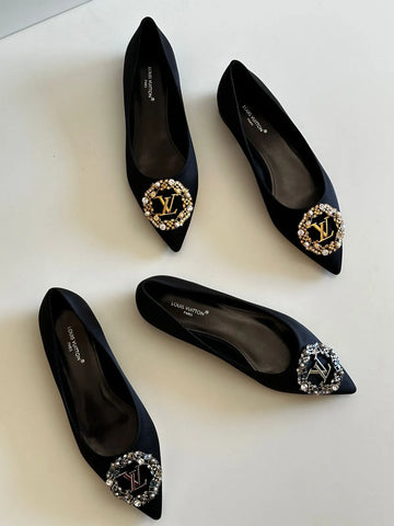 Louis Vuitton Satin Crystal Embellished Madeleine Pumps