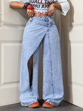 High-Waisted Asymmetric Wrap Wide-Leg Jeans