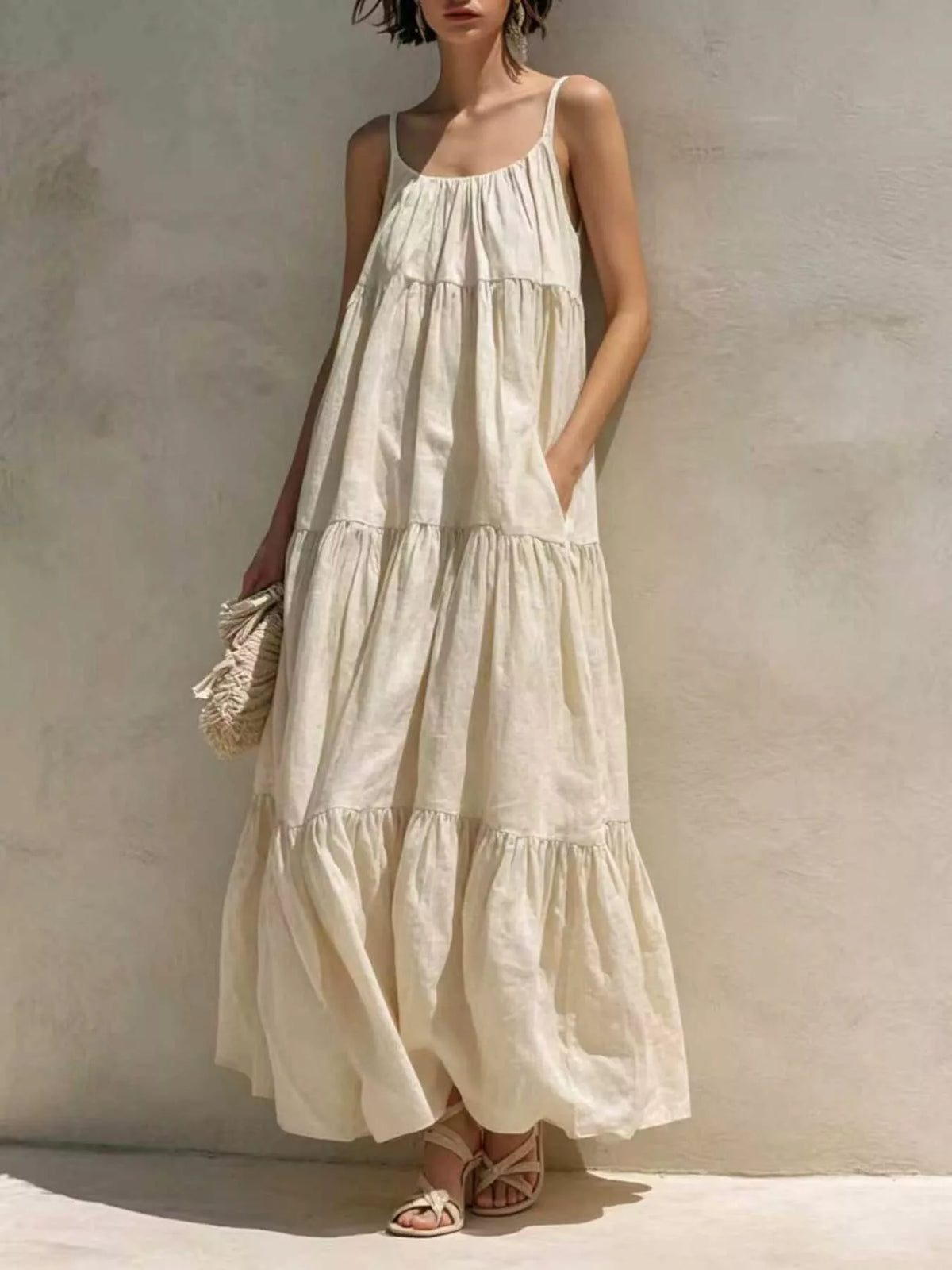 Tiered Scoop Neck Maxi Dress