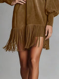 Fringed Lantern Sleeve Dress