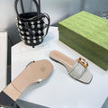 GG BAMBOO BUCKLE FLAT SANDALS WHITE
