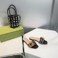 GG BAMBOO BUCKLE FLAT SANDALS BLACK