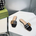 GG BAMBOO BUCKLE FLAT SANDALS BLACK