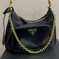 HOBO BAG 22 IN BLACK RE-NYLON AND CALFSKIN WITH GOLD HARDWARE