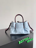 SMALL PINACOTECA REVERSIBLE TOTE BAG 24 IN MADDER BROWN LAMBSKIN AND LIGHT BLUE SUEDE