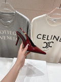 JUDY TRIOMPHE STILETTO SLINGBACK 75MM IN BURGUNDY RED PATENT CALFSKIN