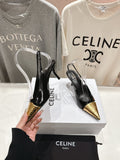 JUDY CAP TOE SLINGBACK 65MM IN BLACK SHINY CALFSKIN AND GOLD SNAKE EMBOSSED LEATHER