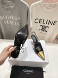 JUDY CAP TOE SLINGBACK 65MM IN BLACK SHINY CALFSKIN AND GOLD SNAKE EMBOSSED LEATHER