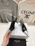 JUDY CAP TOE SLINGBACK 65MM IN BLACK SHINY CALFSKIN AND SILVER SNAKE EMBOSSED LEATHER