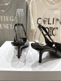 JUDY CAP TOE SLINGBACK 65MM IN BLACK SHINY CALFSKIN AND SILVER SNAKE EMBOSSED LEATHER