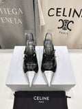 JUDY DOUBLE STRAP MARY JANE SLINGBACK 65MM IN BLACK SHINY CALFSKIN AND SILVER SNAKE EMBOSSED LEATHER