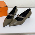 KIARA FLAT PUMP IN ARMY GREEN CALFSKIN