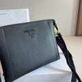EMBOSSED LOGO HOBO SHOULDER BAG 23 IN BLACK SHINY SAFFIANO LEATHER