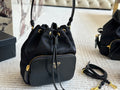 DRAWSTRING HOBO BAG 21 IN BLACK RE-NYLON AND CALFSKIN HANDLE