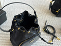 DRAWSTRING HOBO BAG 21 IN BLACK RE-NYLON AND CALFSKIN HANDLE