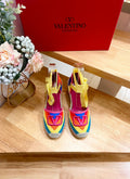 GARAVANI PRINTED COLORFUL CANVAS HIGH SANDAL 95 MM WITH EMBROIDERED LOGO