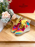GARAVANI PRINTED COLORFUL CANVAS HIGH SANDAL 95 MM WITH EMBROIDERED LOGO