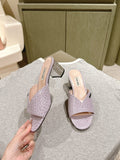 JEWELLED HEEL 55 MULE SANDALS IN PASTEL PURPLE CALFSKIN