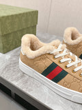 GG ACE SNEAKER WITH WEB IN BEIGE EMBOSSED SUEDE AND WOOL LINING