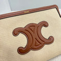 SMALL POUCH 25 IN BEIGE CANVAS AND BROWN CALFSKIN