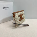 SMALL POUCH 25 IN BEIGE TRIOMPHE TEXTILE AND BROWN CALFSKIN