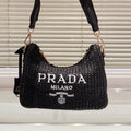HOBO CROCHET BAG 23 IN BLACK WOVEN RAFFIA GOLD HARDWARE