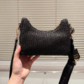 HOBO CROCHET BAG 23 IN BLACK WOVEN RAFFIA GOLD HARDWARE
