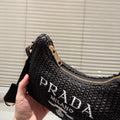HOBO CROCHET BAG 23 IN BLACK WOVEN RAFFIA GOLD HARDWARE