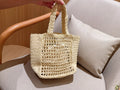 EMBROIDED LOGO MINI TOTE BAG 23 IN OFF WHITE WOVEN RAFFIA