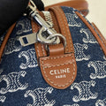 SMALL BOSTON 19 IN SPACE BLUE TRIOMPHE DENIM AND BROWN CALFSKIN TRIM