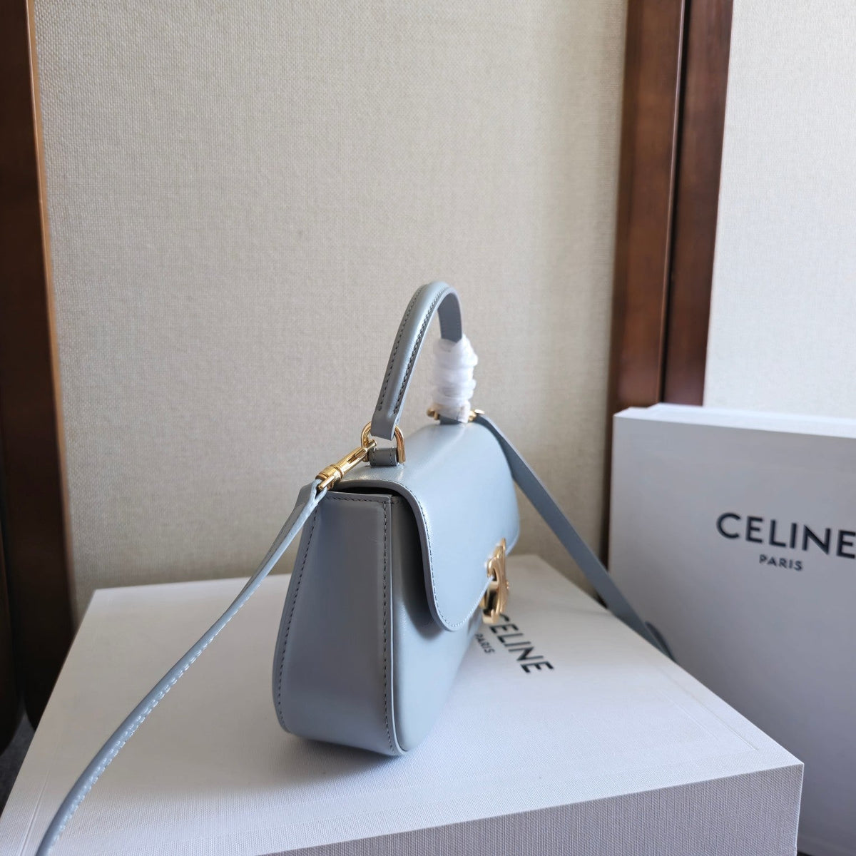 TEEN LOLA TRIOMPHE BAG 20 IN COOL GRAY BLUE CALFSKIN