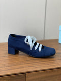 LACE-UP HIGH SHOES IN NAVY BLUE CANVAS