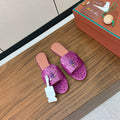 FLAT SLIPPERS IN PURPLE LAMBSKIN OSTRICH SKIN