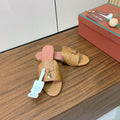 FLAT SLIPPERS IN LIGHT BROWN LAMBSKIN OSTRICH SKIN