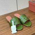 FLAT SLIPPERS IN DARK GREEN LAMBSKIN OSTRICH SKIN