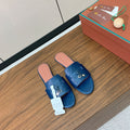 FLAT SLIPPERS IN NAVY BLUE LAMBSKIN OSTRICH SKIN