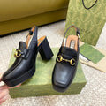 GG HIGH - HEEL SLINGBACK WITH HORSEBIT BLACK CALFSKIN
