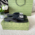 GG CRYSTAL SLIDES SANDAL BLACK CALFSKIN
