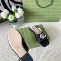 GG CRYSTAL SLIDES SANDAL BLACK AND CREAM CALFSKIN