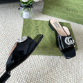GG CRYSTAL SLIDES SANDAL BLACK AND CREAM CALFSKIN