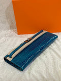 KELLY CUT 31 IN CLASSIC BLUE SHINNY ALLIGATOR LEATHER WITH SILVER HARDWARE