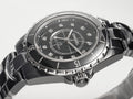 J12 Date Automatic Black Ceramic Diamond Numerals Black Dial White Steel Hands