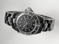 J12 Date Automatic Black Ceramic Diamond Numerals Black Dial White Steel Hands